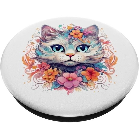 Pop Sockets for Phone Black Floral Cat Watercolor Grip & Stand Swappable Design - Picture 2 of 8